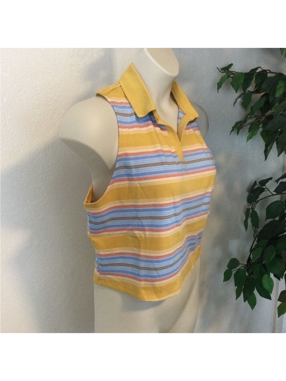 SO Cropped Johnny collar neckline Tank Top Woman’s Juniors 1X stripes - Picture 6 of 10